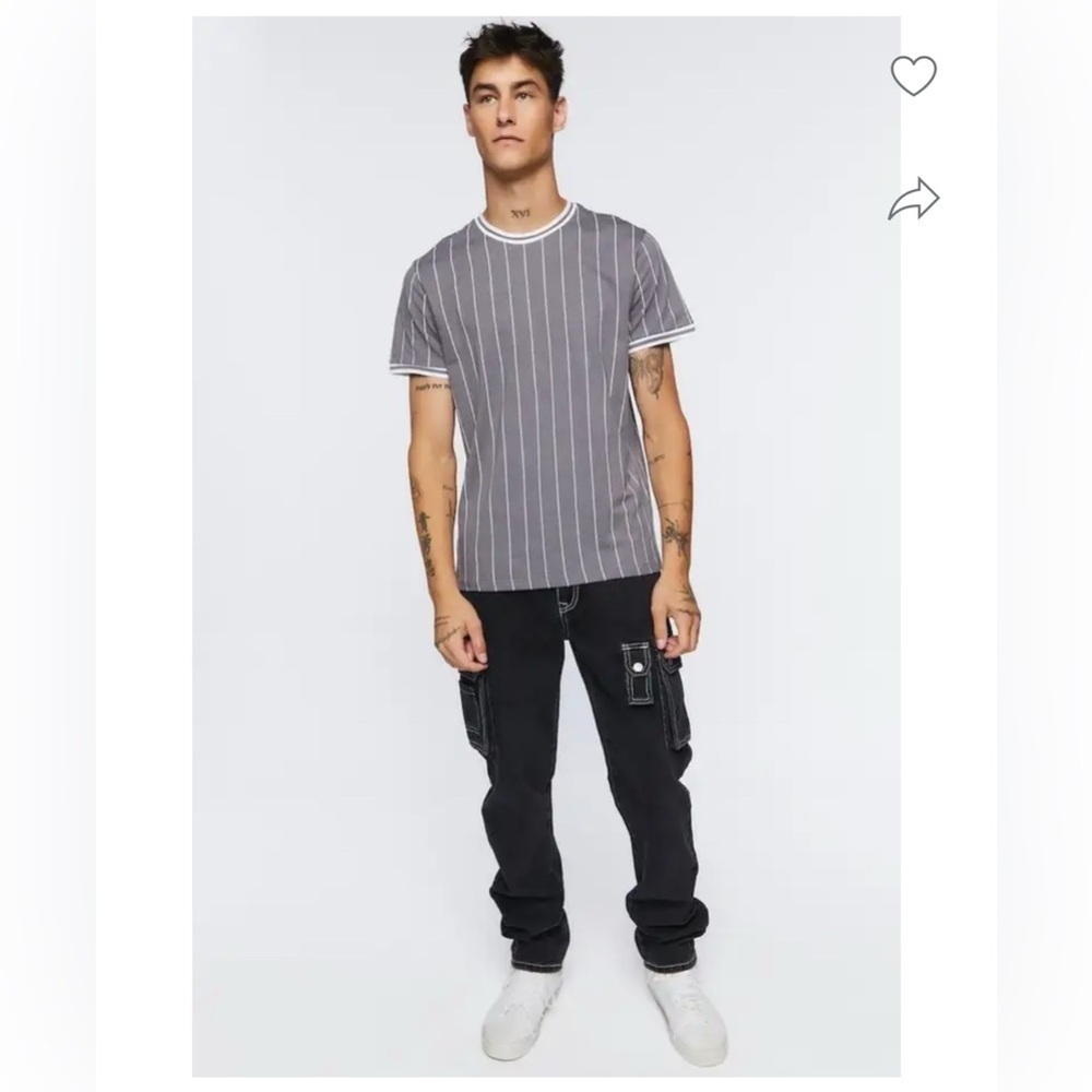 Forever 21 men’s short sleeve gray with white stripe medium shirt - Picture 4 of 11